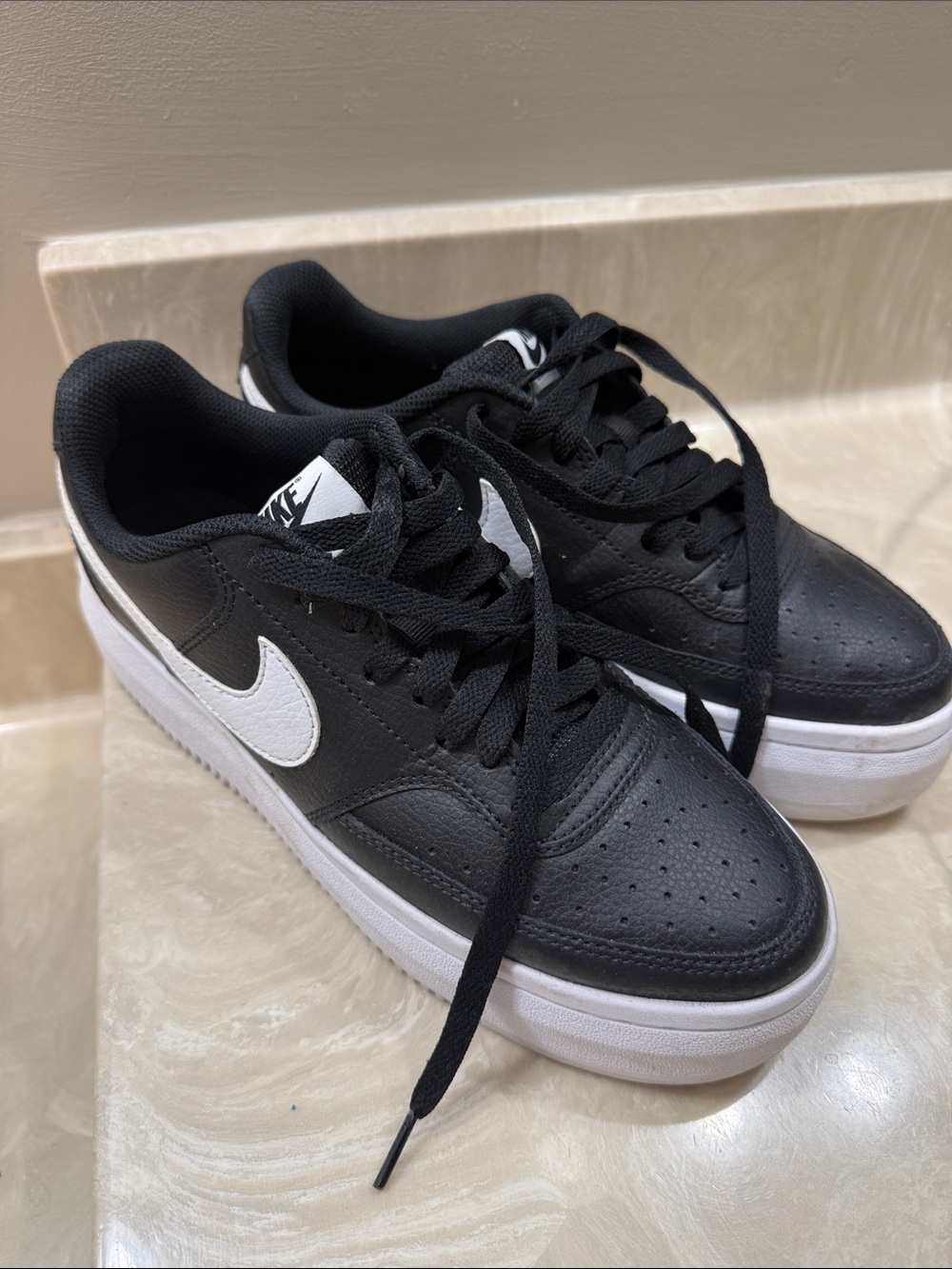Nike Black Platform Sneakers with White Swoosh